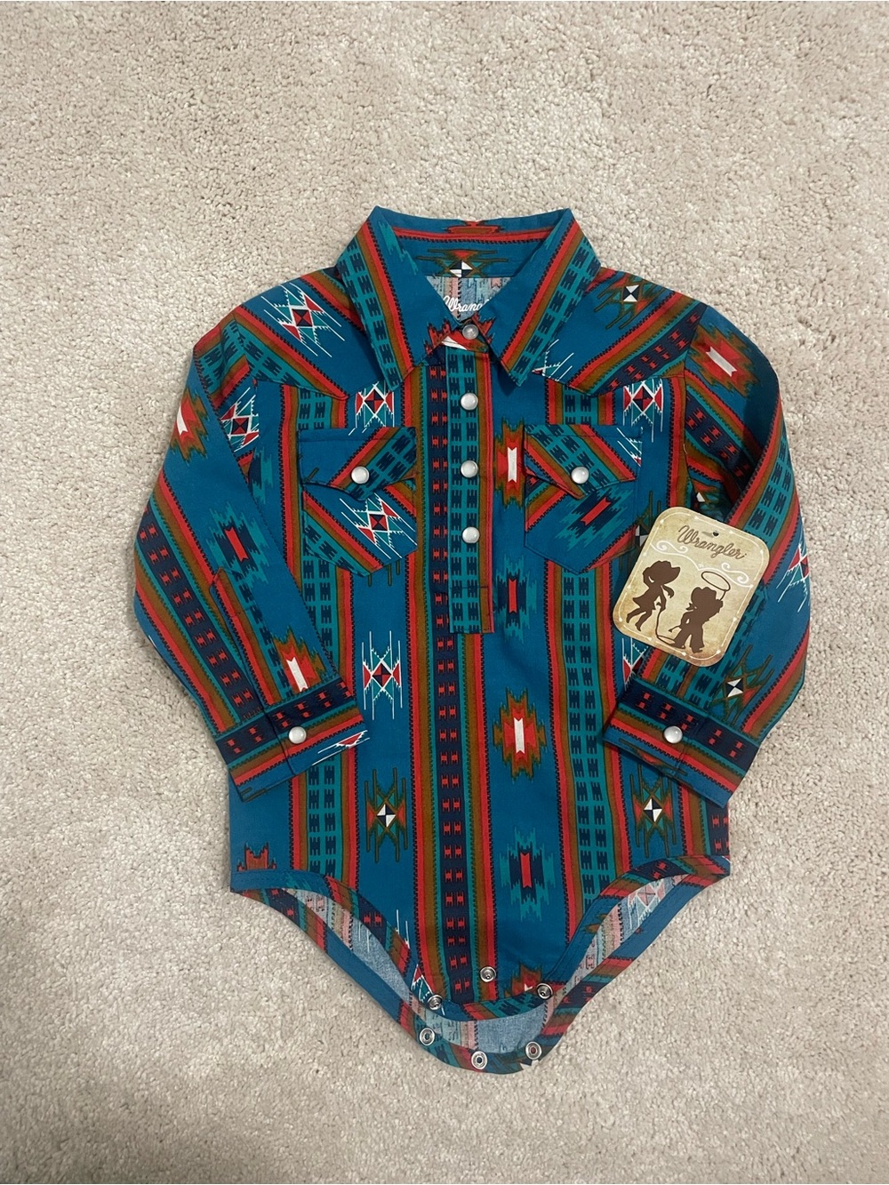 Wrangler Teal Aztec Western Snap Baby Bodysuit NWT